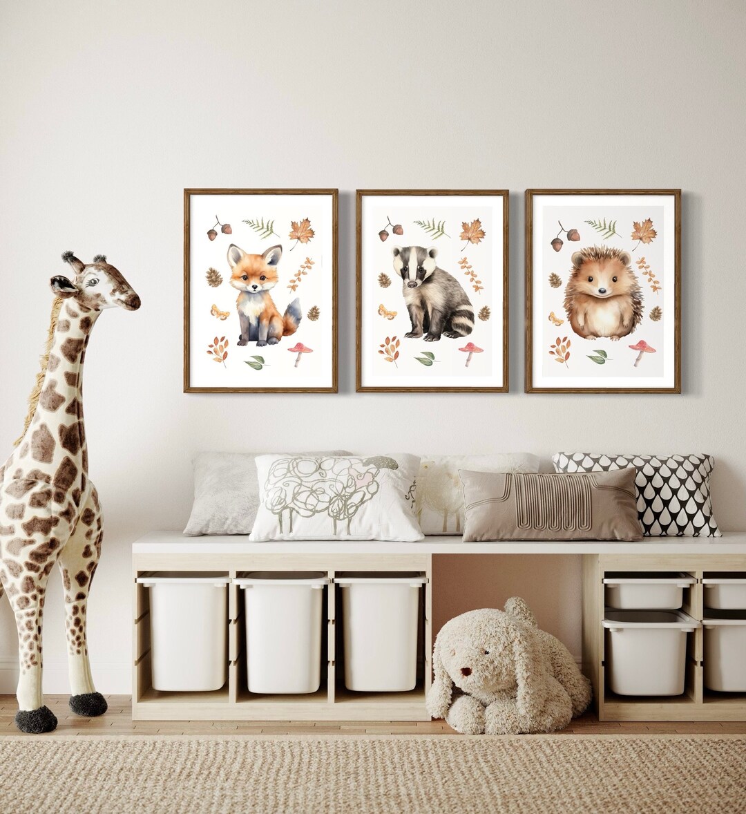 Woodland Animal Nursery Decor, Forest Animal Prints, Badger, Hedgehog ...
