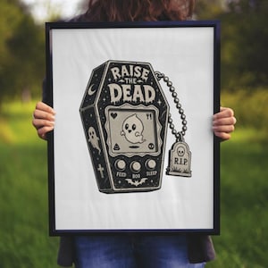 Spooky Virtual Pet Print Creepy Cute Y2K Nostalgia Wall Art Gothic Coffin Poster | Alternative Traditional Tattoo Style Decor Raise The Dead