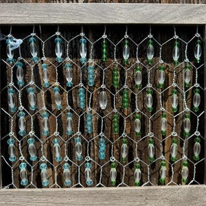 Rustic Beaded Suncatcher: Chicken Wire Window Frame Art