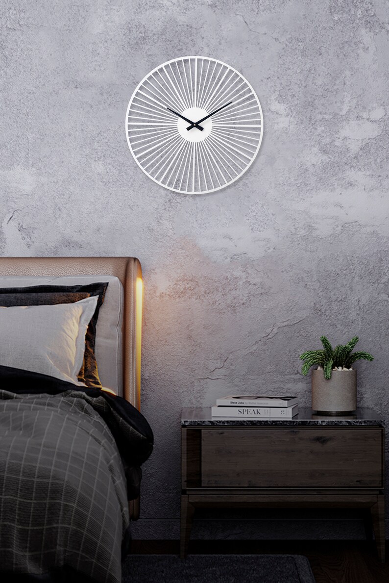 Unique White Wall Clock Large Wall Clock Kitchen Wooden Wall Etsy