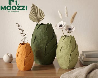 Vaso scultoreo a forma di foglia, stampa 3D STL, portavaso moderno in stile pampa, decorazione boho per la casa.