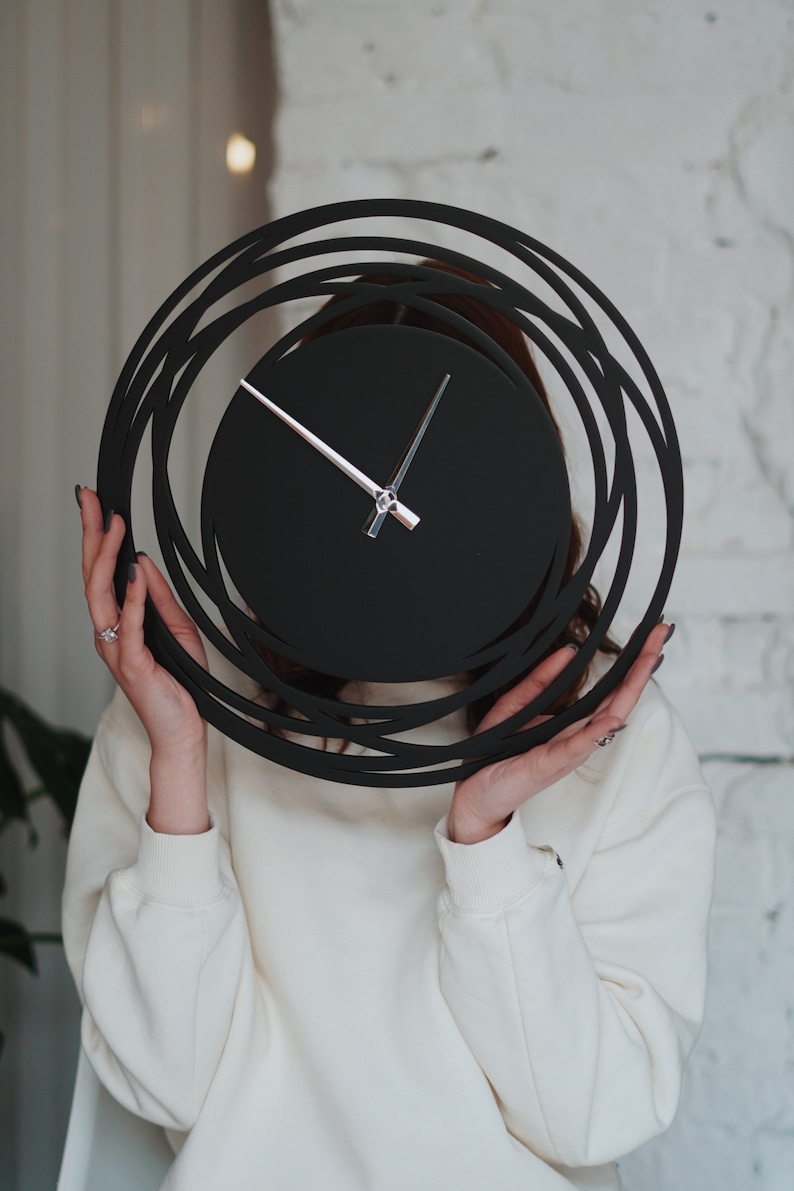 Black large wall clock modern wall clock minimalist farmhouse wall clock unique wall clock wooden wall clock wood clock for wall wanduhr image 4
