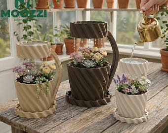 3 Fioriere a forma di nuvola di pioggia STL Stampate in 3D Design moderno per vasi da fiori con sistema di irrigazione
