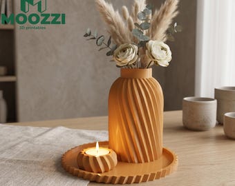 Vassoio a spirale per vaso, portacandele, stampa STL, set centrotavola, decorazione Pampas Boho, modello 3D