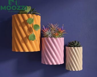 Fioriera a spirale da parete STL, vaso sospeso attorcigliato, set di fioriere per piante grasse con onda geometrica