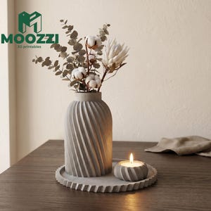 Spiraal vaas dienblad kandelaar STL-afdruk middelpunt set Pampa boho decor 3D-model