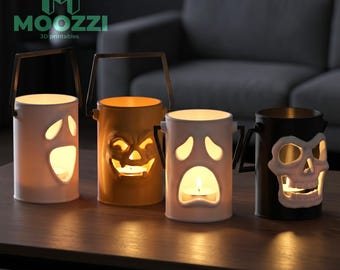 4 Halloween Lantern STL 3D Print Ghost Pumpkin Skull Tealight Decor