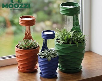 Fioriera autoirrigante STL Stampa su nuvola di pioggia Vaso per piante grasse Cura delle piante Modello 3D