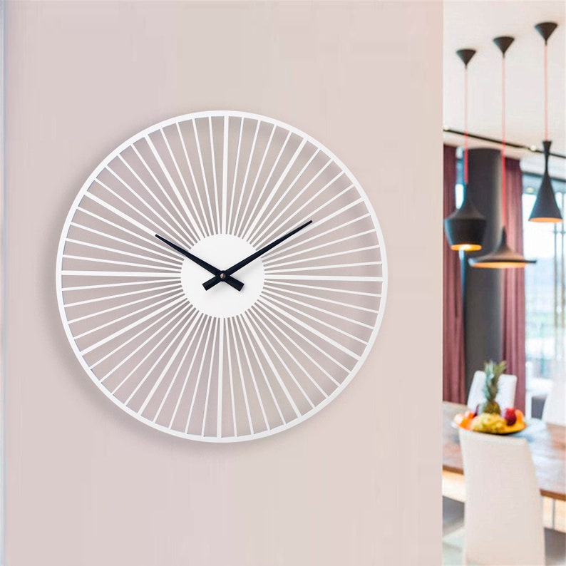 Unique White Wall Clock Large Wall Clock Kitchen Wooden Wall Etsy