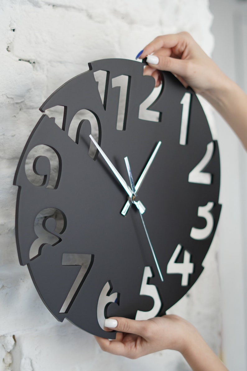 Black Wall Clock Minimalist Wood Large Wall Clock Silent Wall Etsy