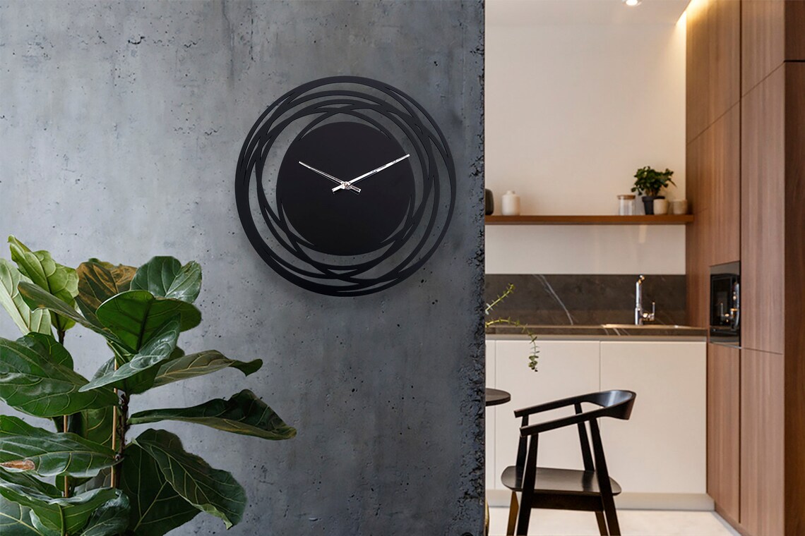Modern wall clock black large wall clock abstract wall clock Etsy