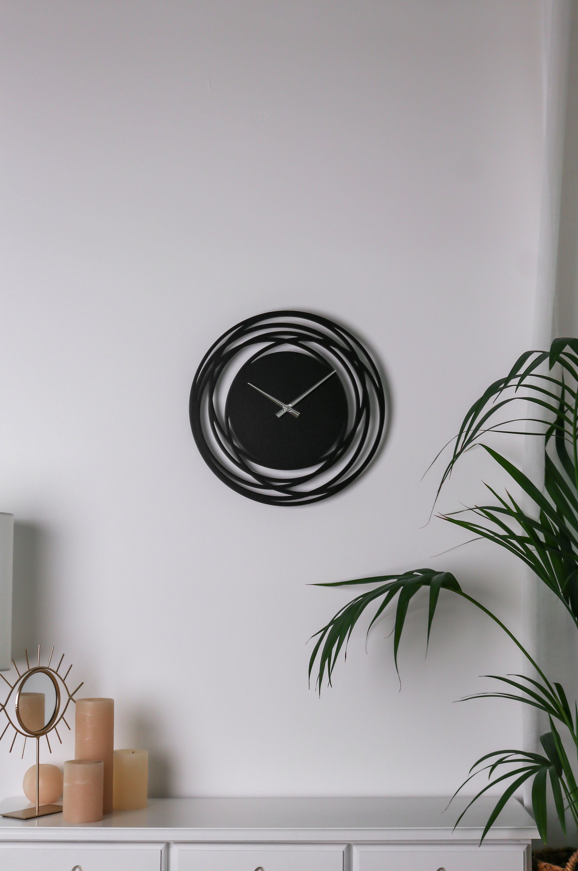 Black wall clock unique clock for wall minimalist wood large Etsy