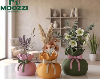 3 Sacchetto regalo Vaso Stampa STL Nastro Sacchetto Vaso di fiori Decorazione per la casa Modello 3D