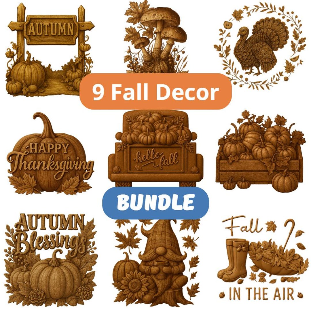 9 Fall Decor Engraving PNG Files Glowforge Hello Autumn Engraving File ...