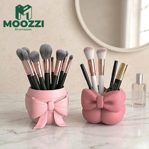 Coquette Bow Brush Holder STL 3D Print Makeup Vanity Organizer Set