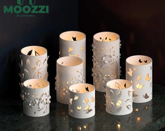 9 Lanterne floreali a forma di farfalla, stampa 3D STL, portacandele per lumini, decorazione