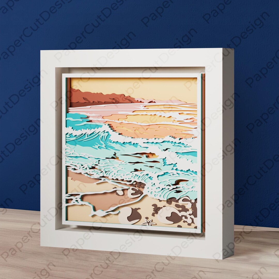 Palm Beach Sea Shadow Box Svg Laser File Layered 3D Beach Sea Svg Paper ...