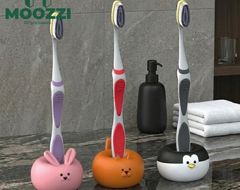 Porta spazzolini a forma di animale, stampa 3D STL, coniglietto, orso, pinguino, organizer per il bagno.