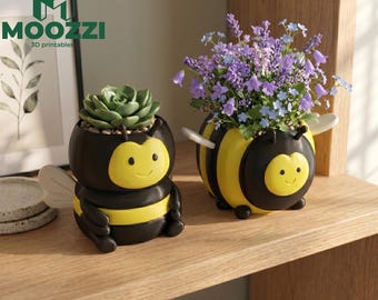 Vaso per piante grasse a forma di ape, stampa 3D STL, decorazione per la cameretta dei bambini.