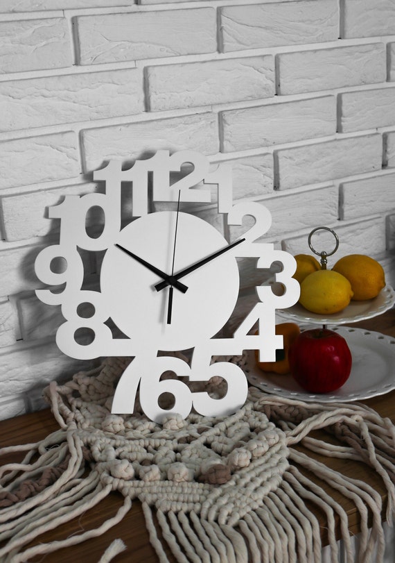 Wall Clock Kitchen Modern Wall Clock White With Numbers Unique Etsy