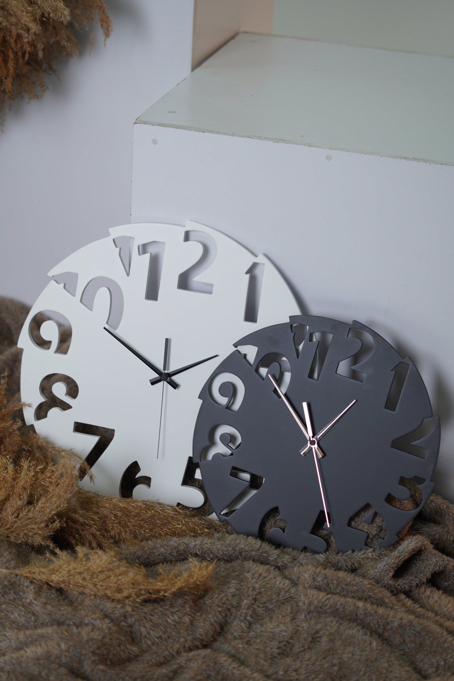 Black Wall Clock Minimalist Wood Large Wall Clock Silent Wall Etsy