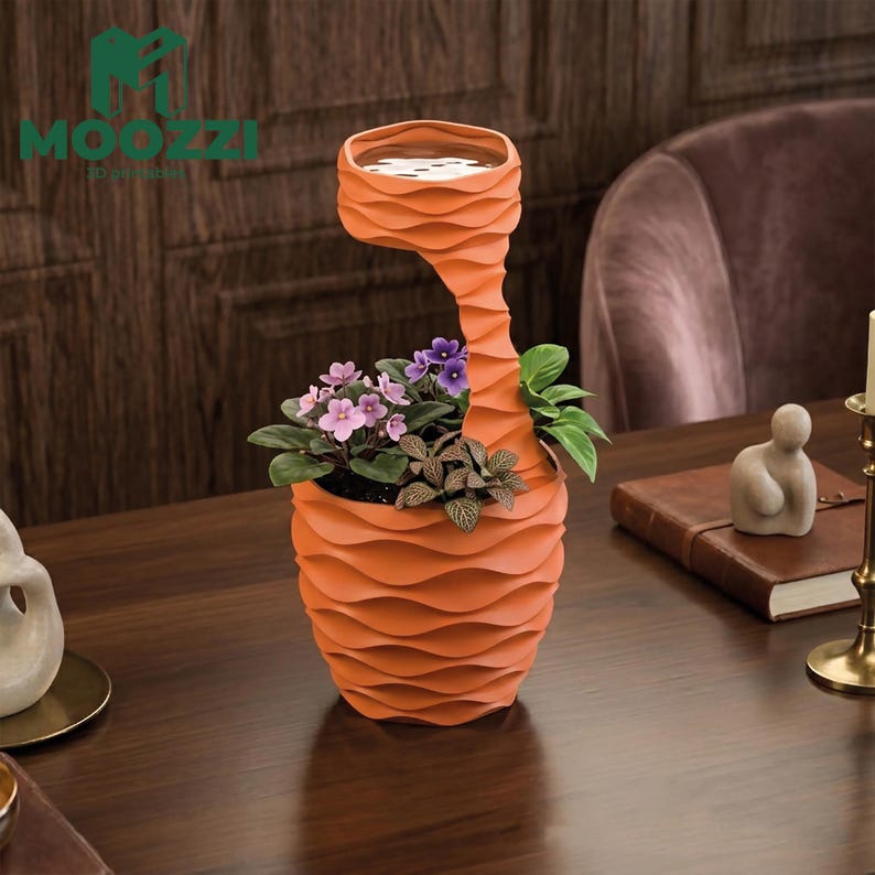 Self Watering Planter STL Print Rain Cloud Succulent Pot Plant Care 3D Model image 5