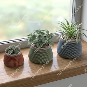 Knitted Texture Planter STL File for 3D Printing Woven Succulent Pot 3D Model Design Modern Vase STL Digital Download