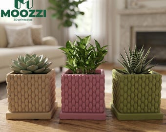 Vaso quadrato intrecciato STL, stampa 3D, vaso per piante grasse lavorato a maglia, set di decorazioni per la casa in stile boho