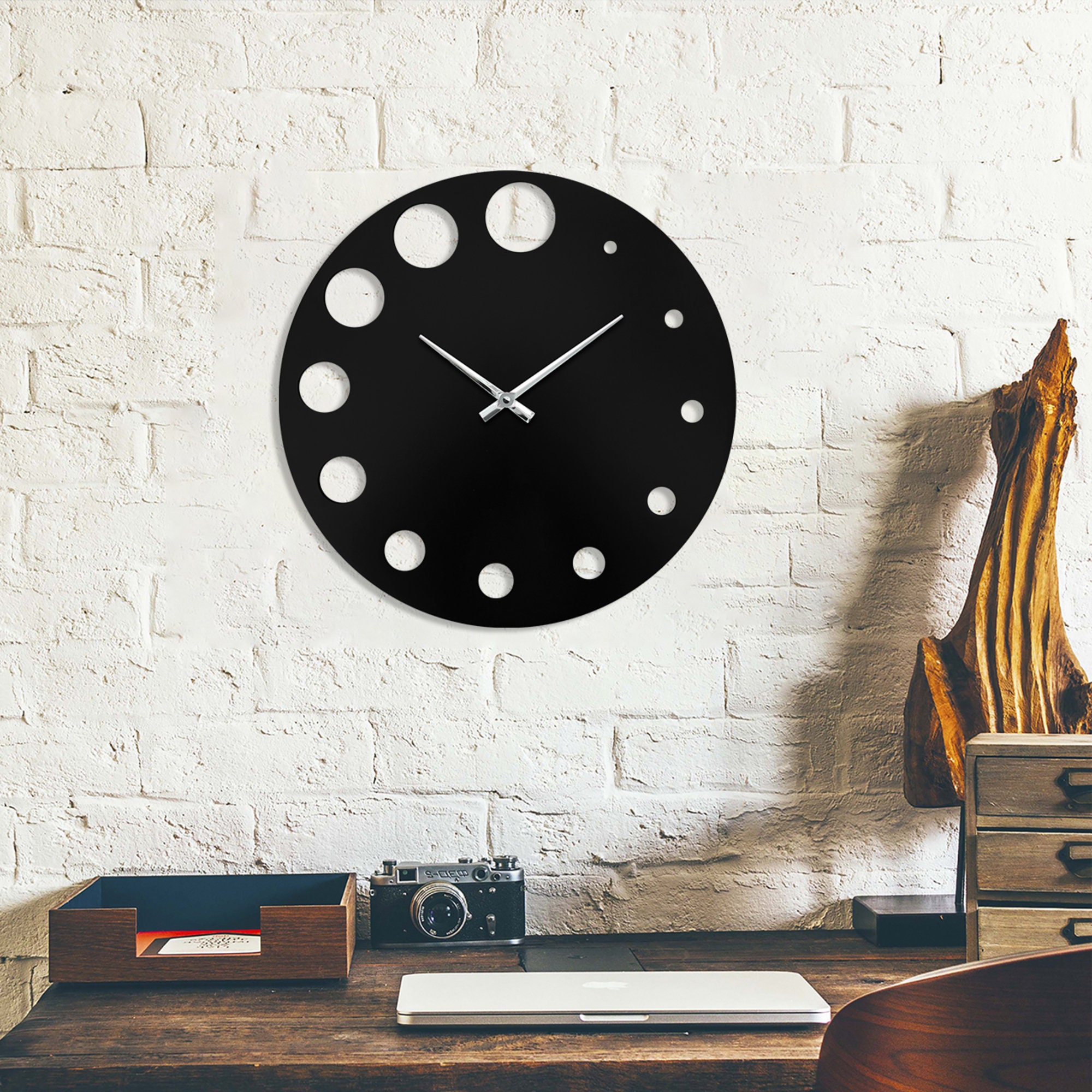 Rustic Black Wall Clock Modern Clock for Unique Wall Clock | Etsy
