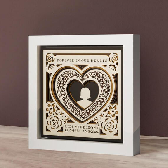 Personalized Memorial Shadow Box SVG File Forever in Our Hearts Layered Paper Cut File SVG Paper Craft Design Memorial Frame Laser Cut File