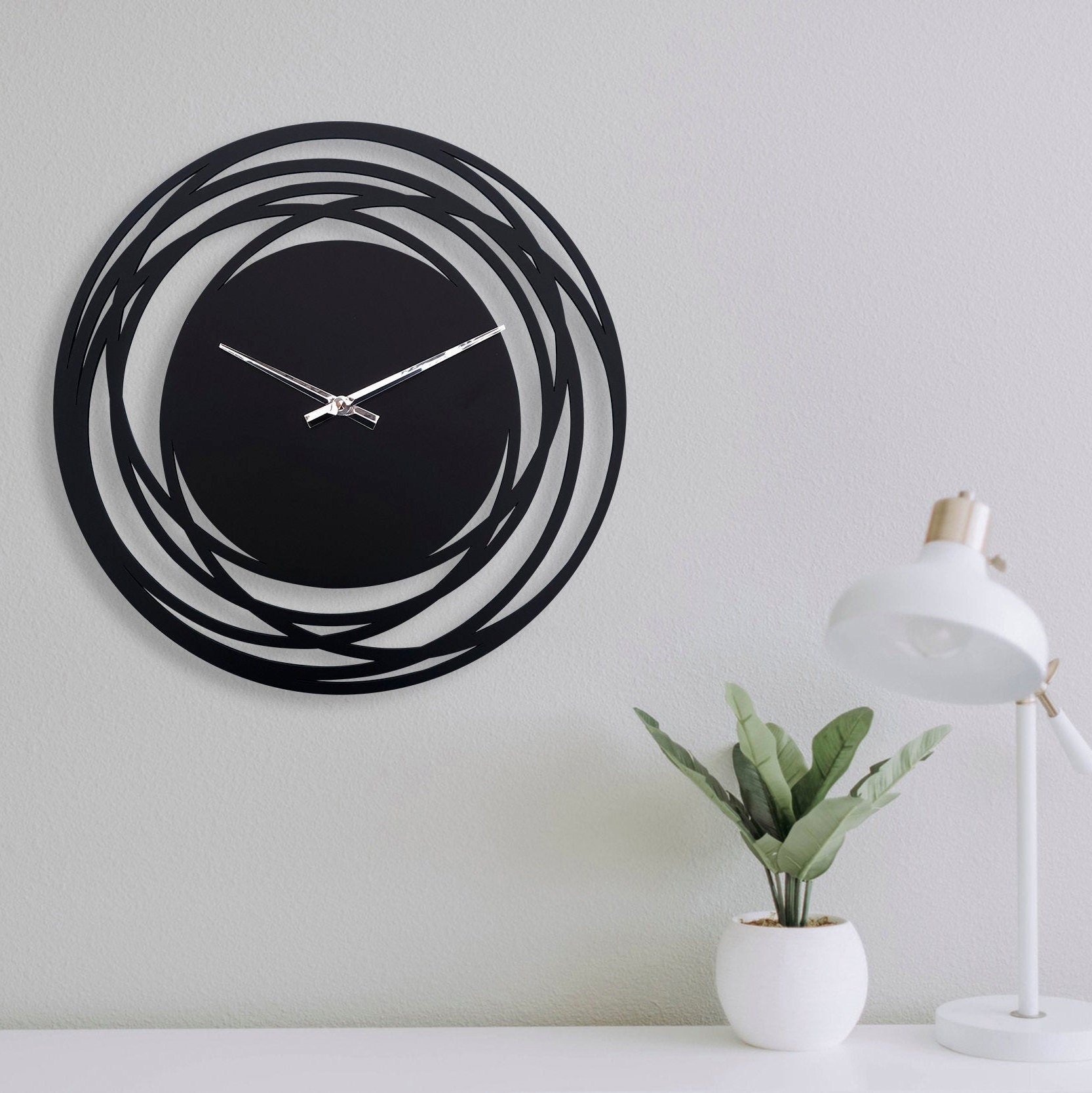 Wall clock unique black rustic clock for wall bedroom white Etsy
