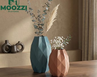 Vaso geometrico STL, stampa 3D low poly, porta pampa sfaccettato, decorazione boho per la casa.
