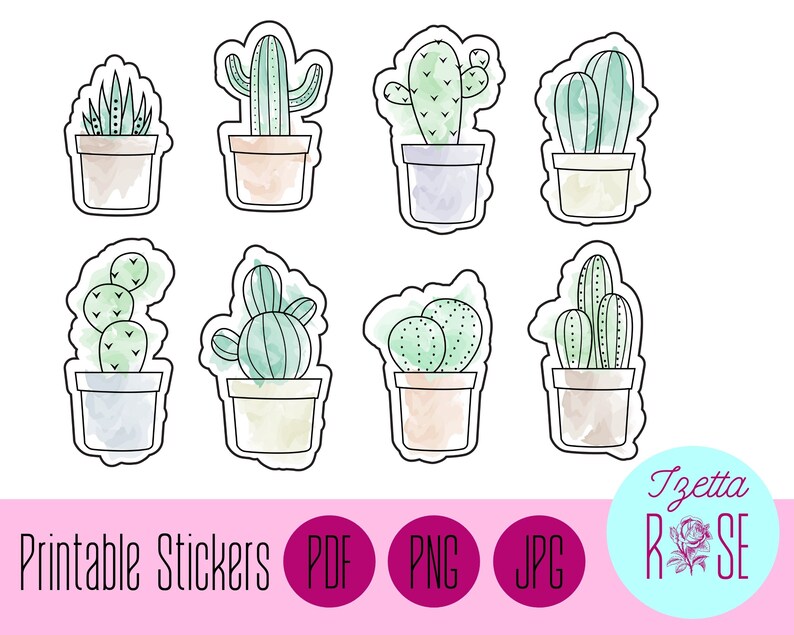 cactus watercolor printable stickers aesthetic stickers etsy