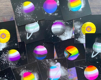 Pride Planets Mini Prints LGBTQIA+ -- pride art, lgbt business, rainbow art, poster, pride poster, mini art