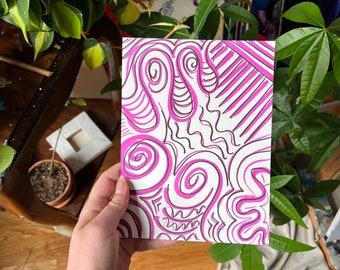 Pink funky abstract doodle — one of a kind