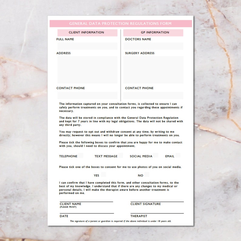 Beauty Salon GDPR / Data Protection Forms / Photography & Media ...