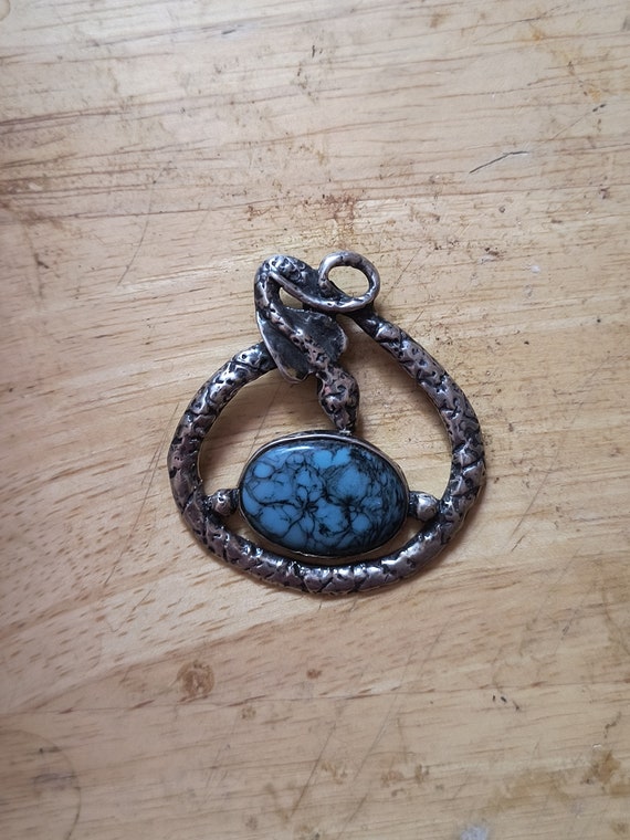 Sterling Serpent Pendant w/turquoise - image 3