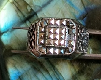 Marcasite 925Argento sterling Rg Sz6 3/4 10.00