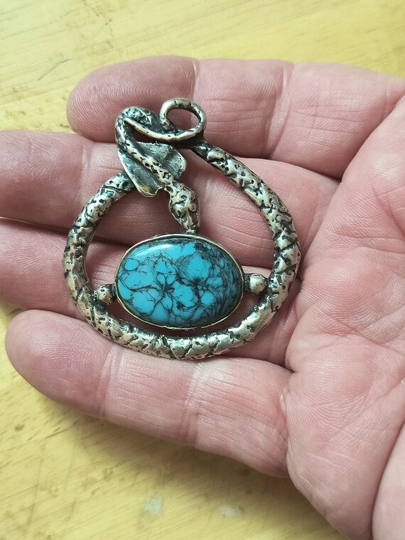 Sterling Serpent Pendant w/turquoise - image 1