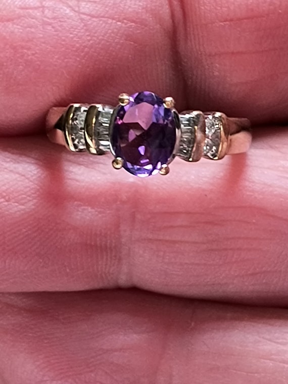Amethyst & Diamond 10kt gold ring sz5 3/4 - image 6