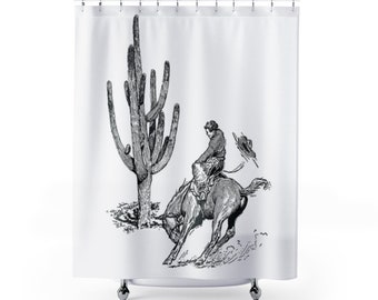 Black White Shower Curtain Dog Horse Friend Print for Bathroom
