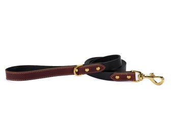 Burgundy Leather Dog Leash – Handmade Leather Leash with Solid Brass Hardware – Full-Grain Leather for Stylish Daily Walks