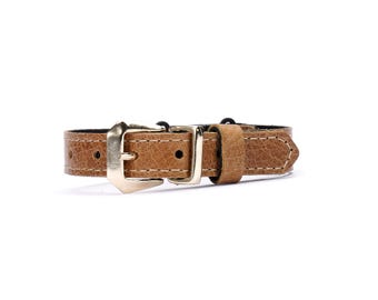 Tan Waxed Leather Cat Collar – Handmade Breakaway or Standard Buckle Collar for Cats & Kittens