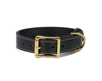 Black Leather Dog Collar – Handmade Adjustable Dog Collar with Solid Brass Hardware – Full Grain Leather for Everyday Use