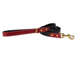 Red Leather Dog Leash – Handmade Leather Leash with Solid Brass Hardware – Full-Grain Leather for Daily Walks