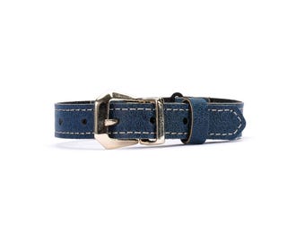 Collier pour chat en cuir ciré bleu - Collier sécable ou à boucle standard fait main pour chats et chatons