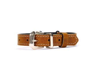 Handmade Chestnut Brown Waxed Leather Cat Collar – Breakaway or Standard