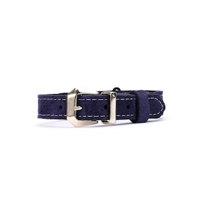 Dark Blue Suede Breakaway Cat Collar – Adjustable Soft Leather Kitten Collar with Safety Buckle or Standard Buckle, Handmade Pet Collar