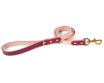 Handmade Burgundy Leather Dog Leash – Solid Brass Hardware