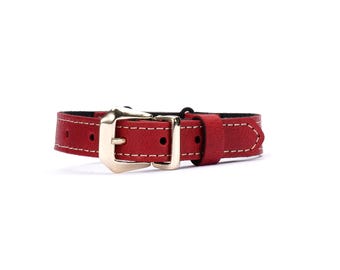 Red Waxed Leather Cat Collar – Handmade Breakaway or Standard Buckle Collar for Cats & Kittens